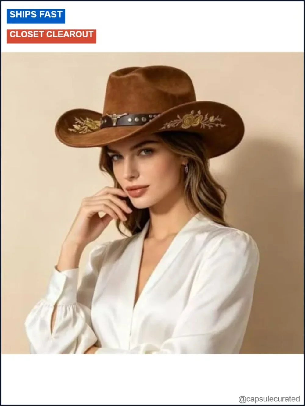 Western Cowboy Hat Felt Floral Wide Brim for Women Men Rodeo Costume